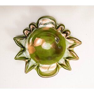 Creation Vimax Decorative Art Glass Bowl Italy, MCM, Green Gold Sparkle Dish